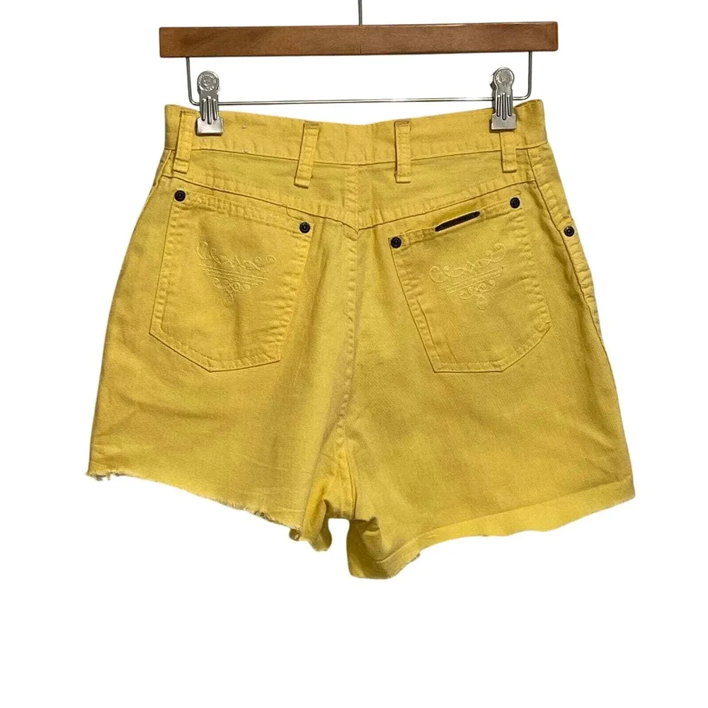 Vintage Wrangler Yellow High Waisted Denim Shorts Cut Offs Made in USA Junior 13